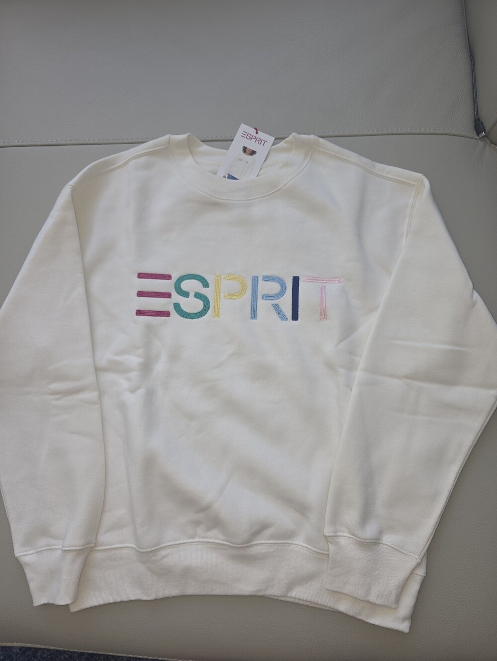 Esprit White Crewneck Sweatshirt with Multicolor Logo